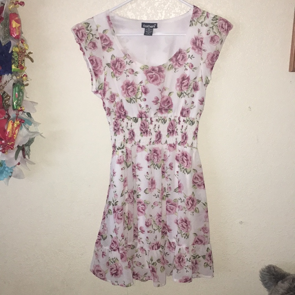 Feathers Brand Short Sleeve Rose Print Dress